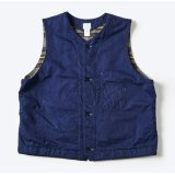 Post O'Alls #1501 1 Pocket Vest 24FW : Vintage twill wool linig Indigo w/stripe linig