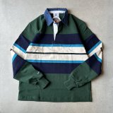 BARBARIAN RUGBY WEAR ボーダー長袖ラガーシャツ / Greenボーダー×襟デニム