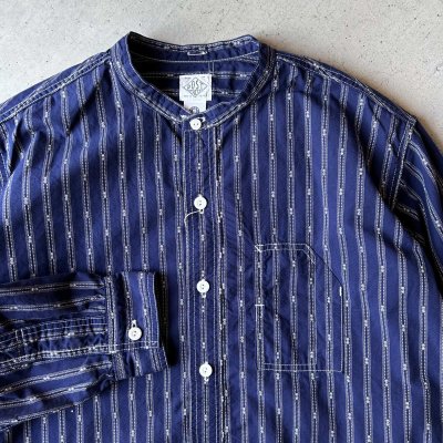 画像2: Post O'Alls Band Collar Shirt MV / Stripe Shirting Indigo