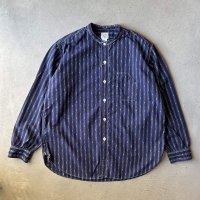 Post O'Alls Band Collar Shirt MV / Stripe Shirting Indigo