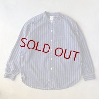 Post O'Alls Band Collar Shirt MV / Stripe Shirting Indigo