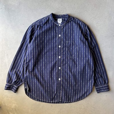 画像1: Post O'Alls Band Collar Shirt MV / Stripe Shirting Indigo