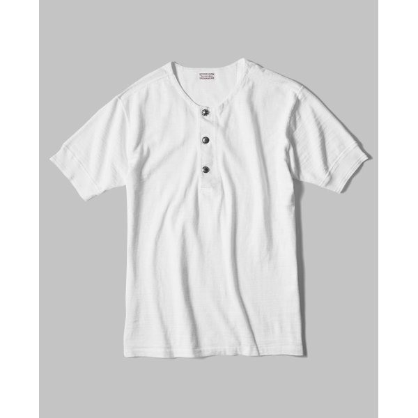LEON別注×Stevenson Overall Co-ヘンリーネックTシャツ-White - NEW