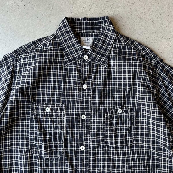 画像2: Post O'Alls #1206 No.6 Shirt S/S : Seersucker Navy Plaid (2)